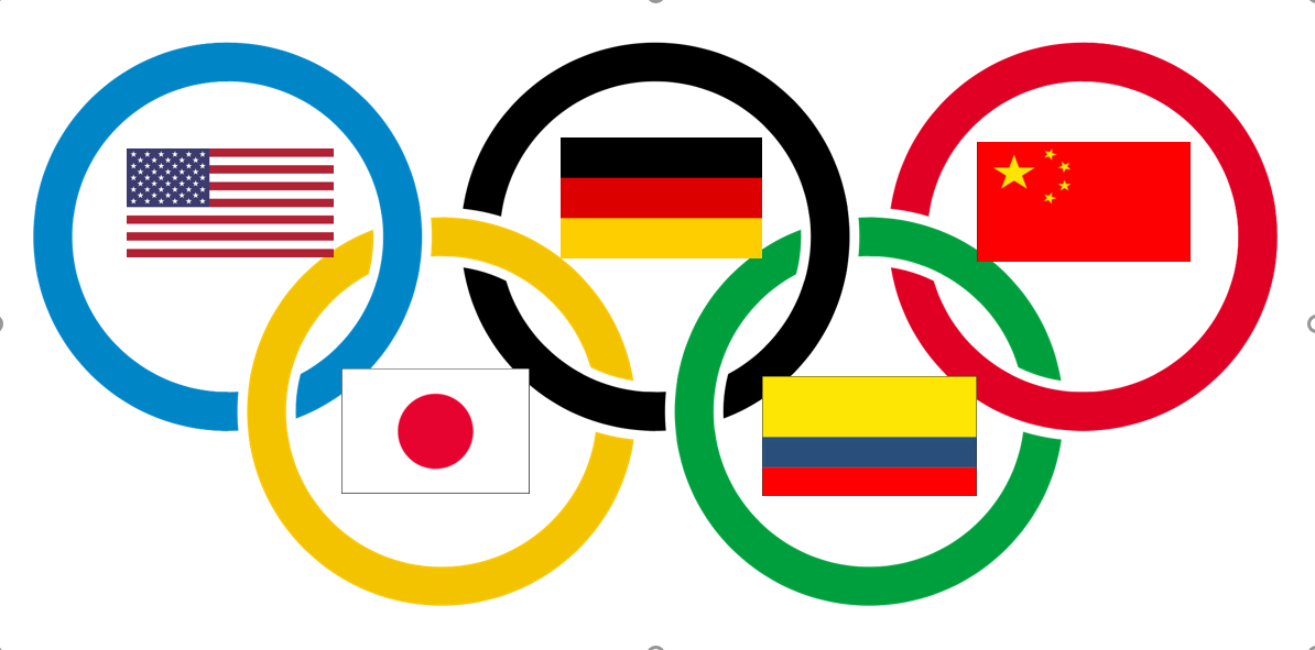 olympics with flags of countries usa germany colombia japan china